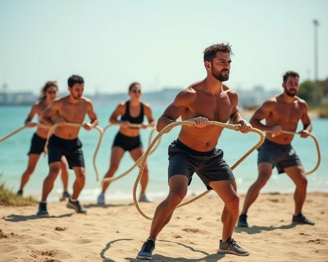 Utomhus bootcamp vid vattnet